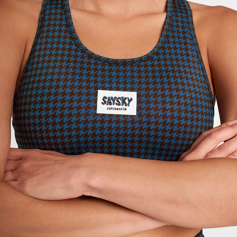 SAYSKY Houndstooth Combat Sports Bra SPORTS BRA 1047 - BLUE AOP